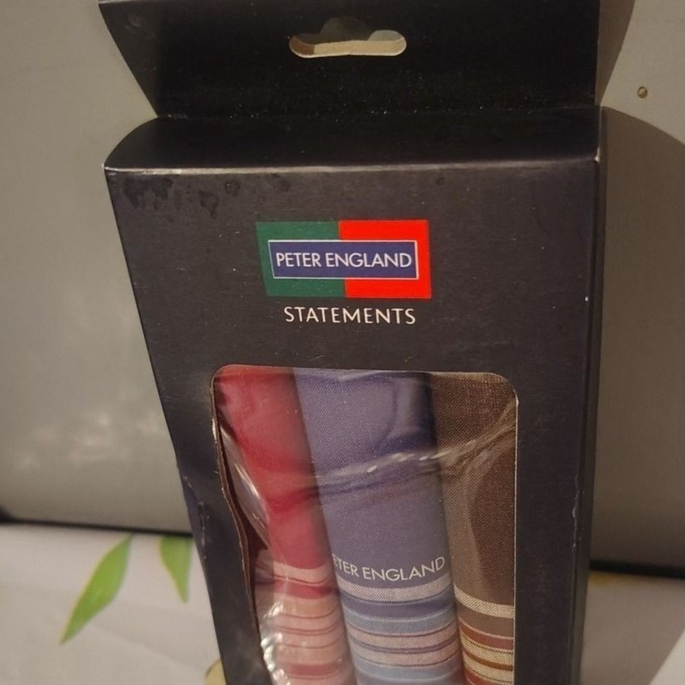 Peter England Statements Men 3 Pack Cotton Handkerchiefs Red Blue Brown Striped